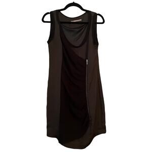 Zara Basic Black Sleeveless Dress Sz M Zipper & Satin Accent Ruching Datenight